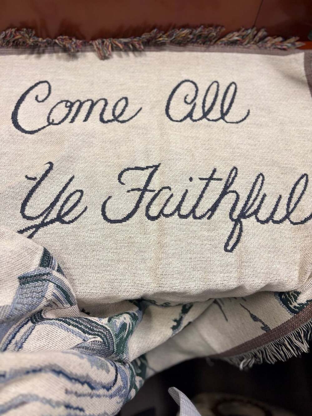 Vintage Come All Ye Faithful Christmas Church Woven Tapestry Throw Blanket